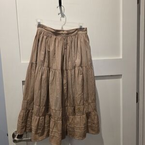 Atelette Skirt A-line Maxi Brown Embroidered Flowers Tiered Fall 32 Cottagecore